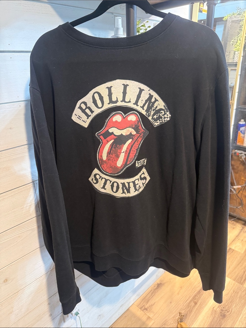 the Rolling Stones Black Crewneck Sweatshirt with Red Tongue Logo